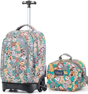 NEW TILAMI 18 Inch Rolling Backpack with Lunch Bag for School, Cats Cute