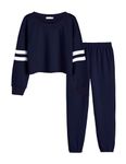 Arshiner Kids 2 Piece Outfits Girls Crop Tops Hoodies Long Sleeve Fashion Sweatshirts and Sweatpants Navy Blue 130