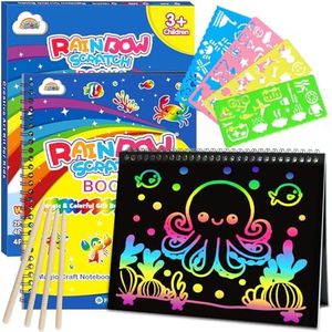ZMLM Scratch Paper Art-Crafts Gift: 2 Pack Rainbow Notebooks Supplies Toys for 3 4 5 6 7 8 9 10 Years Old Girls and Boys Kids Christmas Birthday Party Games Ocean