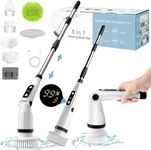 Electric Spin Scrubber, TEKXDD Cordless Power Scrubber Up to 450RPM Powerful Cleaning with 8 Replaceable Brush Heads, 3 Adjustable Speeds, and Adjustable Extension Handle for Bathroom Kitchen Car