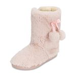 Polar Womens Faux Fur Slipper Boots - Memory Foam Indoor Bootie Slipper with Anti-Slip Rubber Sole - Soft and Fluffy House Slipper with Cute Pompoms - Ankle Boot Slippers - Pink AYC0901/UK6