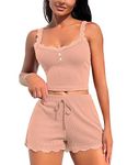 RSLOVE Women Pyjamas Lace PJ Set for Women Top and Shorts Sexy Sleepwear Deep Pink Medium