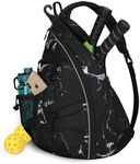 Goloni Pickleball Sling Bag for Men Women, Lightweight Pickleball Backpack with Fence Hook, Large Capacity Pickleball Bag with Anti-Theft Pocket, Water-Resistant for Tennis Padel Sports,Black White