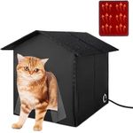 FHTONGE Heated Cat House for Outdoor Cats in Winter, Weatherproof Heated Cat Shelter for Outside Winter, Enclosed Cat Bed House with Self Heating Pad for Stray Cat Feral Cat to Stay Warm, black