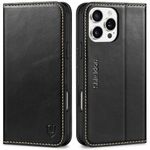 SHIELDON Case for iPhone 16 Pro Max 5G, Genuine Leather RFID Blocking iPhone 16 Pro Max Credit Card Case Flip Wallet Magnetic Kickstand Cover Compatible with iPhone 16 Pro Max 6.9" 2024 - Retro Black