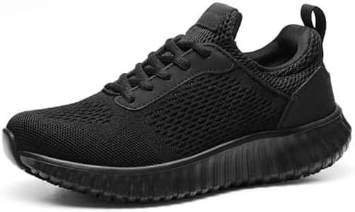 Women's Non Slip Work Shoes Walking Black & Lightweight Food Service Chef Kitchen Restaurant Resistant Sneakers,Size 5,All Black,BWUMFO2501