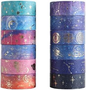 12 Rolls Washi Tape Set, Galaxy Purple Washi Tape Decorative Masking Tape Pastel Scrapbook Tape Aesthetic Gold Foil Washi Tape Stickers for DIY, Bullet Journal, Arts Craft, Gift Wrapping Decoration