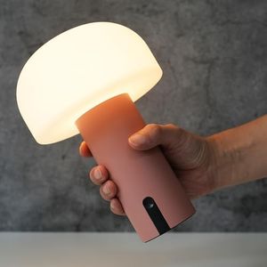 ILOVINIT Outdoor Mushroom Table Lamp Rechargeable, Cordless Lamps for Patio Waterproof, Portable Battery Operated Lamp with USB Charging, Touch Dimming Night Light for Home/Porch/Restaurant (Pink)