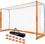Collapsible Soccer Goal, 12×6 ft Portable Soccer Goal Net for Backyard, Quick Setup Soccer Goals with 1 Carry Bag, 1 Agility Ladder, 4 Ground Nails,12 Training Cones (Orange)