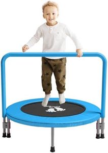 RAVS 36 inch Indoor Kids Trampoline for Toddler Updated Full Foam Covered Handle Foldable Small Rebounder Garden Outdoor Easy Quick Setup Inside Jumping Playset Blue