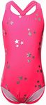 BELLOO Girls One Piece Swimsuits with Star Printing, Rose, 6-6X