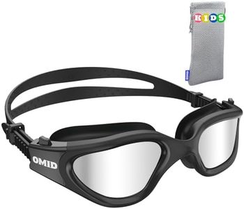 OMID Kids Swim Goggles, P2 Comfortable Polarized Unisex-child Swimming Goggles, Anti-Fog No Leaking Swim Goggles with UV Protection Age 6-14 (Allblack Silver)
