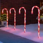 CHRISTOW Candy Cane Christmas Lights, Outdoor Path Stake Decorations, Flashing LED, Battery Operated with Timer, Set of 4 x 58cm (Red & White)