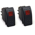 Amarine Made 2-Pack of 12v 20 Amp Waterproof LED On/Off Boat Marine SPST 3P Rocker Switch with Light (Red)