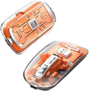 Transparent Wireless Mouse BT5.1/2.4G Bluetooth Mouse Rechargeable Mute Mouse for Mac,iPad,MacBook,Laptop,PC (Orange)