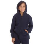 Kids Boys Girls Unisex Hooded Full Zipped Plain Brushed Back Soft Fleece Hoodie (Navy, 13)