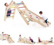 Costzon Climbing Toys for Toddlers, 10 in 1 Foldable Montessori Indoor Wooden Climber Ladder with Reversible Ramp, Multi-Combination Methods, Kids Triangle Climber Play Gym Set for Boys Girls Present