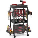 Power Tool Organizer Garage Storage Organization Shelving Tool Holder Drill Rack Shelf Rolling Cart Open Tool Chest Cabinet Box Organizer with Wheels Workshop Garage Gift for Men Dad (Black Wood)