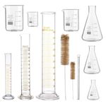 SPYLX Borosilicate glass Chemistry lab kit, Chemistry kit includes Borosilicate glass beakers 100ml,250ml,500ml Conical flask 100ml,250ml,500ml Measuring cylinder 100ml,250ml,500ml,1 glass rod & brush