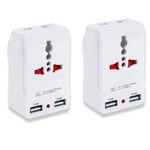 HI PLASST (2pcs) 3 Pin Universal Wall Multiplug Charger 10A Power Sockets // 2pin & 3pin Socket Adapter with Dual USB Charging Port (White, Pack of 1) (2pcs-Dual USB)