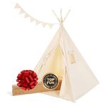 Canicove Teepee Tent for Kids - Award Winning - Portable Foldable Play Tent with Fun Flags - Large Indoor/Outdoor Tipi for Boys & Girls ! (Off-white)