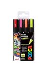 POSCA PC-5M Permanent Marker Paint Pens. Bullet Tip for Art & Crafts. Multi Surface Use On Wood Metal Paper Canvas Cardboard Glass Fabric Ceramic Rock Pebble Porcelain. Set of 4 Fluorescent Colours