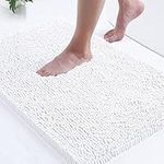 smiry Chenille Bath Mat, 50 x 75 cm, Non-Slip Super Absorbent Bathroom Mat Extra Soft Fluffy Bath Mats for Bathroom Thick Machine Washable Bathroom Floor Mats Rugs, White