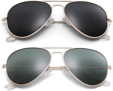 Pro Acme Aviator Sunglasses for Men Women Classic Polarized UV400 Protection (2 Pairs) Gold Frame/Black Lens + Gold Frame/G15 Green Lens