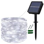 Lezonic Solar Fairy Lights, 12M/40Ft 120LED Copper Wire String Lights, Solar Garden Lights with 8 Modes for Indoor/Outdoor, Patio, Gate, Yard, Fence, Gazebo, Wedding, Party Decoration (Cool White)