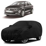 Sulfar 100% Water Resistant Car Body Cover Compatible with Mirror for Volkswagen Vento (Triple Stitched, Full Bottom Elastic, Black)