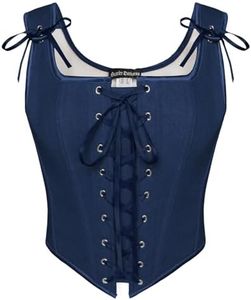 Women's Renaissance Corset Tops Lace Up Overbust Bustier Navy Blue 12