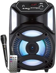 AUDIOBOX Portable Karaoke Speaker with Wireless Remote, 8” Woofer, Sound Activated Light Show, Bluetooth, USB-C, and Wired Microphone for Parties and Events