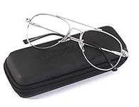 SOOLALA Memory-Metal Pilot Reading Glasses Goggles Eyeglasses Frame, Silver, 1.75