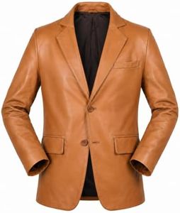 URBANELLOW Real Lambskin Leather Blazer Men - Two Button Leather Blazer for Men - Classic Notch Lapel Mens Leather Coat