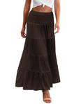 Zeagoo Women's Long Maxi Skirts Tiered High Waist Boho Elastic Layered A-Line Casual Midi Dress, Brown, X-Large