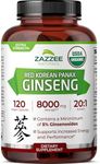 Zazzee USDA Organic Red Korean Panax Ginseng 20:1 Extract, 8000 mg Strength, 5% Ginsenosides, 120 Vegan Capsules, Standardized and Concentrated 20X Root Extract, 100% Vegetarian, All-Natural, Non-GMO