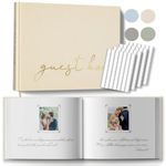 Wedding Guest Book with Table Sign and 216 Photo Corners Stickers, Hardcover Linen Polaroid GuestBook for Wedding，Baby Shower, Special Events - 100 Blank Pages for Sign in and Photos- Beige 7.2x9.2”