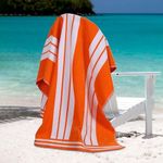 Superior Luxurious 100% Cotton Beach Towels, Oversized 34" x 64", Soft Velour Cotton and Absorbent Cotton Terry, Thick and Plush Striped Beach Towels - Orange Cabana Stripes