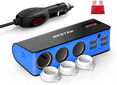 BESTEK 3-Socket Cigarette Lighter Adapter, 12V/24V 200W DC Cigarette Outlet Car Charger Splitter with 4-USB Ports Car Power Adapter for GPS, Dashcam, Low Voltage Protection with Replace Fuse