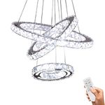 CXGLEAMING Modern LED Chandelier Ceiling Light Dimmable Chandelier Remote Control 3 Ring Crystal Light Fitting Ceiling Pendant Lamp for Bedroom Living Room Dining Room Hall