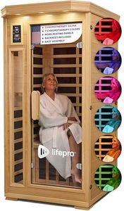 LifePro Rejuvacure 1 or 2 Person Indoor Sauna — Far Infrared Sauna for Home with Chromotherapy Lights — Carbon Fiber Panels, Tempered Glass Door, Canadian Hemlock Wood and Bluetooth Sound System