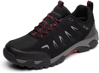 SHULOOK Men's Waterproof Hiking Shoes Lightweight Anti Slip Outdoor Ankle Boots Breathable Hike Trekking Trails Shoe Black/Red 8