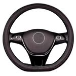 Pahajim D Shape Leather Car Steering Wheel Covers Universal 15 inch/38CM Flat Bottom Steering Wheel Protector Breathable Anti-slip for Auto/Truck/SUV/Van (Black)