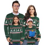 Women Ugly Christmas Sweater Long Sleeve Knit Pullover Round Neck Sweatshirts Snowflakes Reindeer Tops Green