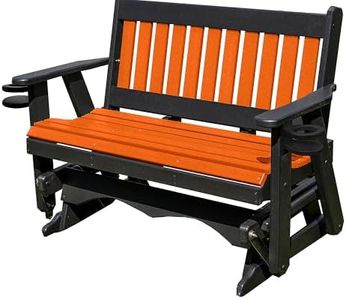 Ecommersify Inc 5FT Amish Glider Handmade in USA Poly Lumber Wood Mission Porch Glider with Cupholders HeavyDuty Everlasting PolyTuf HDPE No Wood fibers and 1000 lbs Limit,Stainless Steel Hardware
