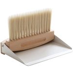 Housoutil Mini Dustpan and Brush Set Wood Small Metal Dust Pan Natural Table Top Handy Brush for Sweeping Home Kitchen Car Office White