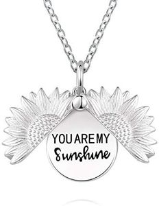 Jinlou You are My Sunshine Stamped Sunflower necklace Locket 925 Sterling Silver Pendant Necklace for Women Teen, Metal