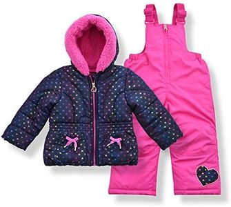 Arctic Quest Little Girls Bib Snow Pants and Ski Jacket Water-Resistant Snowsuit For Kids Winter Jacket For Girls, Navy & Pink, 5-6