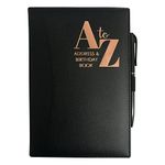 Telephone Address & Birthday Book A-Z Index Beautiful Colour PU Leather Style Cover A5 Size Soft Padded with Pen (Black)