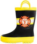 NORTY Rubber Rain Boots for Kids - Waterproof Rubber Boots Boys and Girls Solid & Printed Rainboots for Toddlers and Kids, Black Fire Chief, 7 Toddler